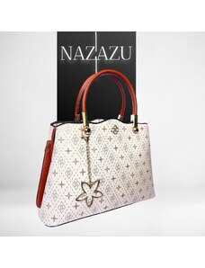 NAZAZU Стилна твърда дамска чанта с интересна форма с десен - кафява - 031906