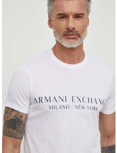 Тениска Armani Exchange мъжка в бяло с принт 8NZT72 Z8H4Z NOS
