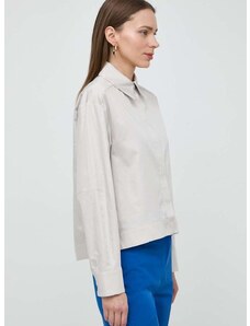 Памучна риза Max Mara Leisure дамска в сиво със свободна кройка с класическа яка 2416111028600