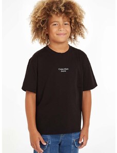 Детска памучна тениска Calvin Klein Jeans в черно с принт