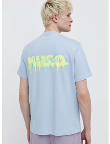 Памучна тениска HUGO в синьо с принт 50509966