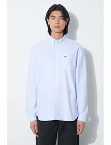Памучна риза Lacoste мъжка в синьо със стандартна кройка с яка с копче