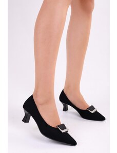 Shoeberry Women's Savoir Black Suede Stiletto Heel Shoes