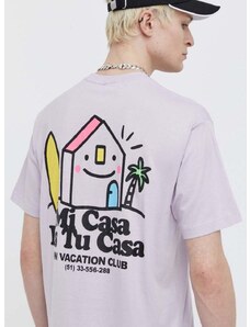 Памучна тениска On Vacation Mi Casa в лилаво с принт OVC T149