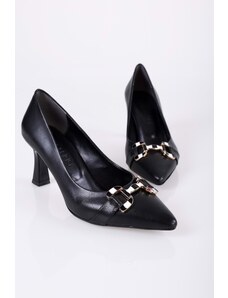 Shoeberry Women's Sadie Black Skin Heeled Shoes Stiletto