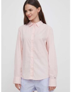 Памучна риза Tommy Hilfiger дамска в розово със стандартна кройка с класическа яка