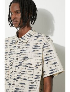 Памучна риза Filson Washed SS Feather мъжка в бежово със свободна кройка с класическа яка FMCAM0007
