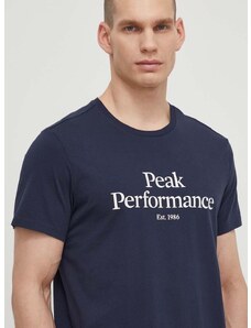 Памучна тениска Peak Performance в тъмносиньо с принт