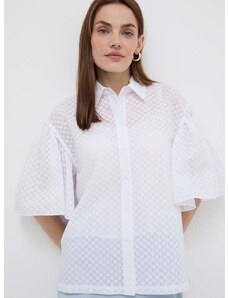 Риза Karl Lagerfeld дамска в бяло със свободна кройка с класическа яка