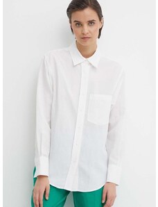 Риза с лен Calvin Klein в бяло със свободна кройка с класическа яка K20K206694