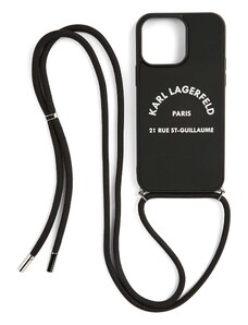Karl Lagerfeld Калъф за смартфон ' iPhone 14 Pro ' черно / бяло