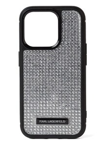 Karl Lagerfeld Калъф за смартфон ' iPhone 15 Pro' черно / сребърно