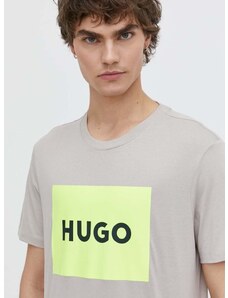 Памучна тениска HUGO в сиво с принт 50467952
