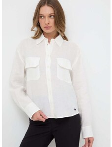 Ленена риза Weekend Max Mara в бяло със свободна кройка с класическа яка 2415111032600