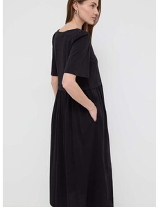 Памучна рокля Weekend Max Mara в черно среднодълга разкроена 2415621062600