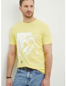 Памучна тениска Boss Orange в жълто с принт 50515626