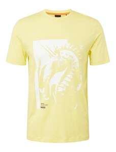 BOSS Orange Тениска 'Sea Horse' пастелно жълто / черно / бяло