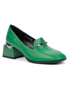 Зелени дамски обувки от еко кожа на широк ток
