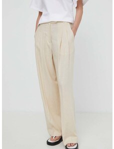Ленен панталон By Malene Birger в бежово със стандартна кройка, с висока талия