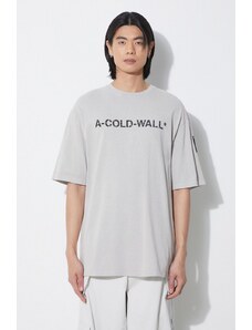 Памучна тениска A-COLD-WALL* Overdye Logo T-Shirt в сиво с принт ACWMTS186