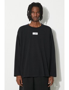 Памучна блуза с дълги ръкави MM6 Maison Margiela в черно с апликация SH0GC0007