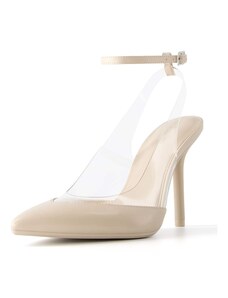 Bershka Дамски обувки на ток с отворена пета прозрачно / бял памук