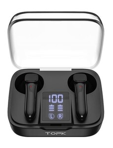 Безжични слушалки TOPK R70 TWS, Водоустойчиви, Hands-free HD Stereo Calls, Черни