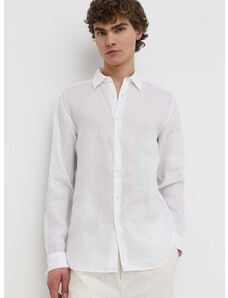 Ленена риза Theory в бяло със стандартна кройка с класическа яка