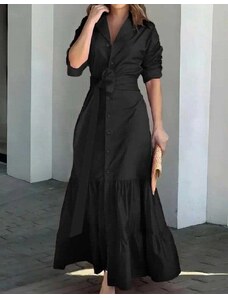 Creative Дълга дамска рокля с копчета в черно - код 46015