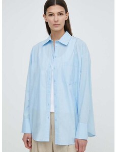Памучна риза 2NDDAY 2ND Didier TT - Cotton Delight дамска в синьо със свободна кройка с класическа яка 2242130257