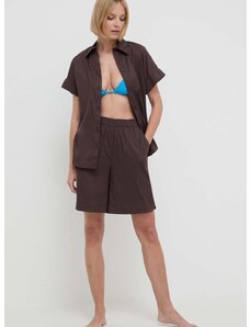 Плажна риза Max Mara Beachwear дамска в кафяво със стандартна кройка с класическа яка 2416111019600