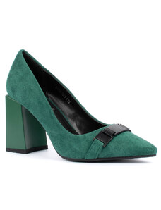 Велурени дамски обувки в зелен цвят