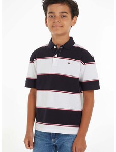 Детска памучна тениска с яка Tommy Hilfiger в тъмносиньо с десен