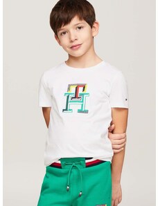 Детска памучна тениска Tommy Hilfiger в бяло с принт