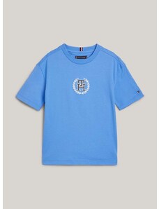 Детска памучна тениска Tommy Hilfiger в синьо с принт
