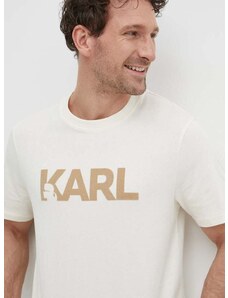 Памучна тениска Karl Lagerfeld в бежово с принт