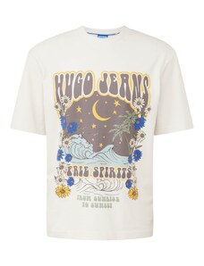 HUGO Тениска 'Nirito' светлосиньо / кафяво / шафран / бял памук