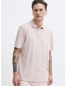 Памучна тениска с яка HUGO в розово с изчистен дизайн 50493206