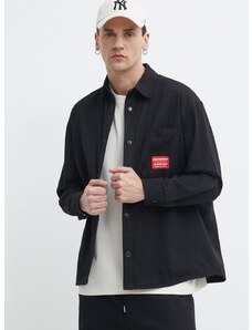 Дънкова риза Sprayground мъжка в черно със свободна кройка с класическа яка