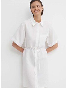 Рокля с лен Calvin Klein в бяло къса с уголемена кройка K20K206697