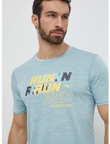 Тениска за бягане Mizuno Core Run в тюркоазено с принт J2GAB008