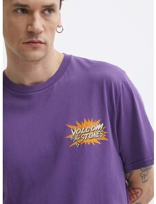 Памучна тениска Volcom в лилаво с принт