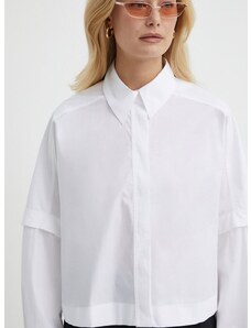 Памучна риза Ivy Oak дамска в бяло със свободна кройка с класическа яка IO112327