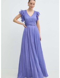Копринена рокля Nissa в лилаво дълга разкроена RS14802
