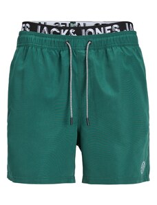 JACK & JONES Бански къси панталонки 'FIJI' сиво / тъмнозелено / черно