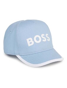 Детска памучна шапка с козирка BOSS в синьо с принт