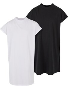 Urban Classics Kids Turtle Extended Shoulder Dress for Girls - Black+White