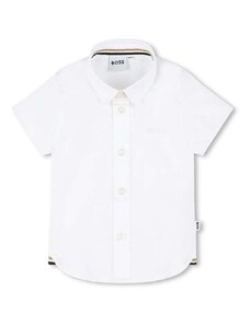 Бебешка памучна риза BOSS в бяло