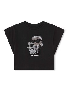 Детска памучна тениска Karl Lagerfeld в черно