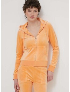 Кадифен суичър Juicy Couture в оранжево с качулка с апликация